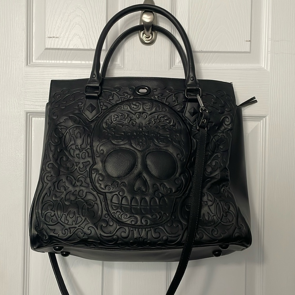 Loungefly (maybe leather) skull bag and wallet